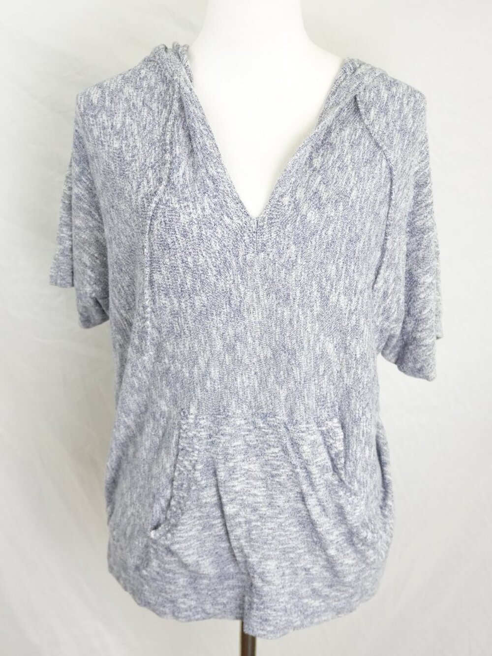 LNC Sweater Hoodie New York & Co. Womens XL Short Sleeve Blue White Lightweight